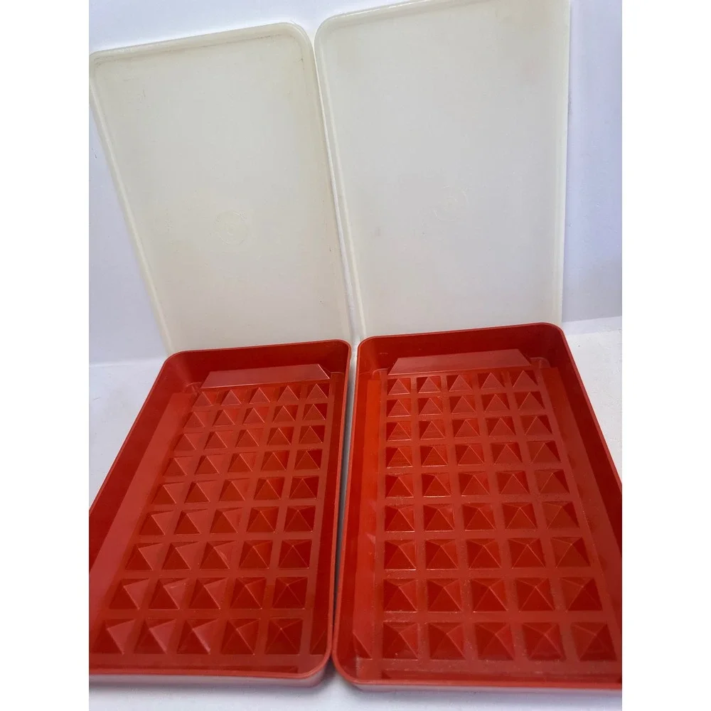 Lot of 2 Vintage Tupperware 1292 Bacon Deli Meat Keeper Paprika Red with Lids